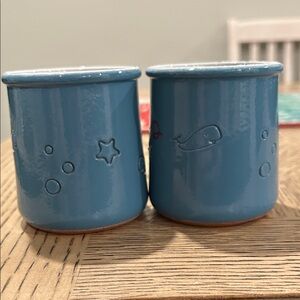 La Fermiere Ocean Theme terracotta yogurt pots. Set of 2. Limited edition